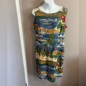 Reyn Spooner Hawaiian dress scenic ocean and island theme vacation ladies medium
